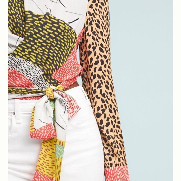 Anthropologie Bl-nk Leopard Patchwork Blouse S - Picture 2 of 9